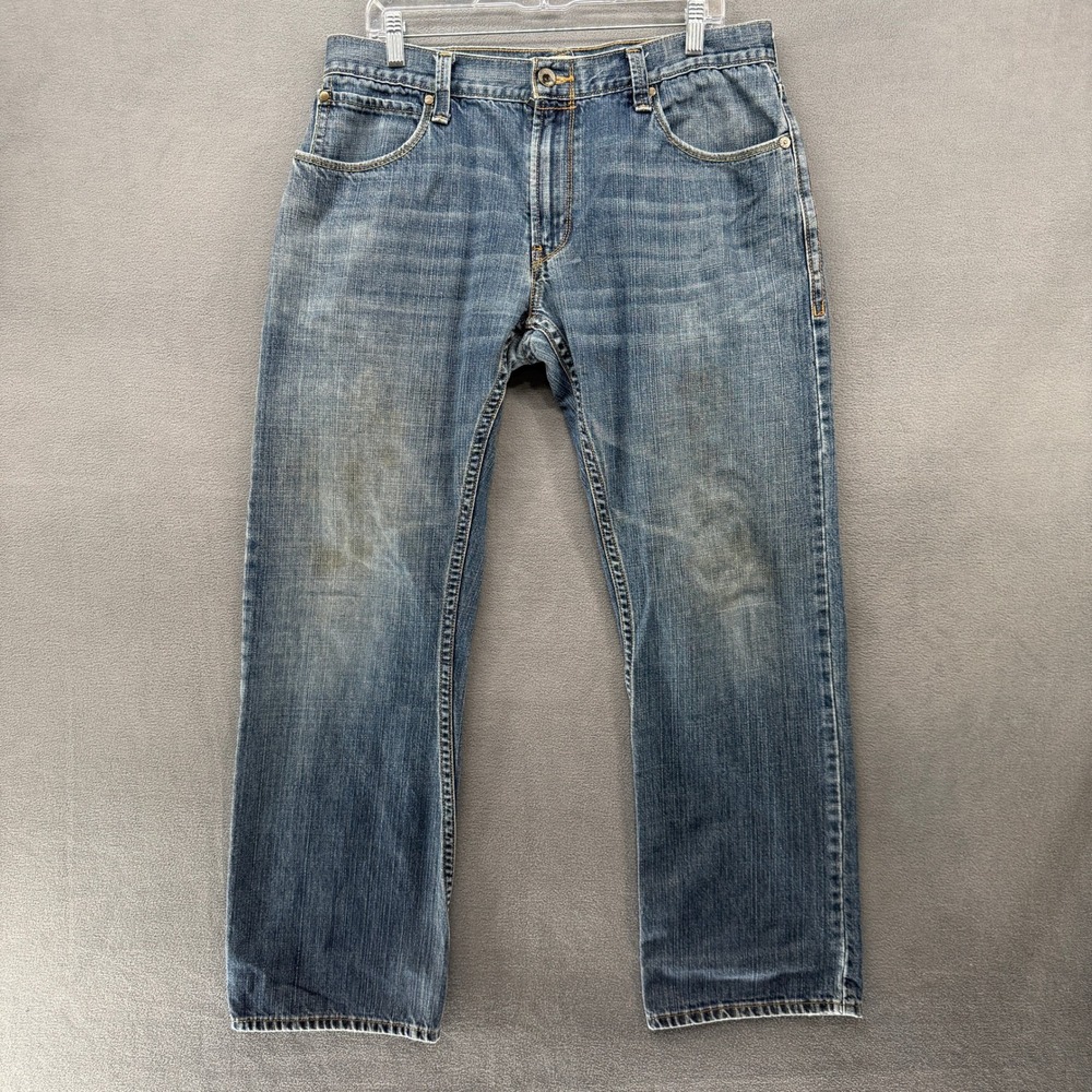 Levis 514 Slim Straight Jeans Mens 36x32 Blue Distressed Denim 100% Cotton